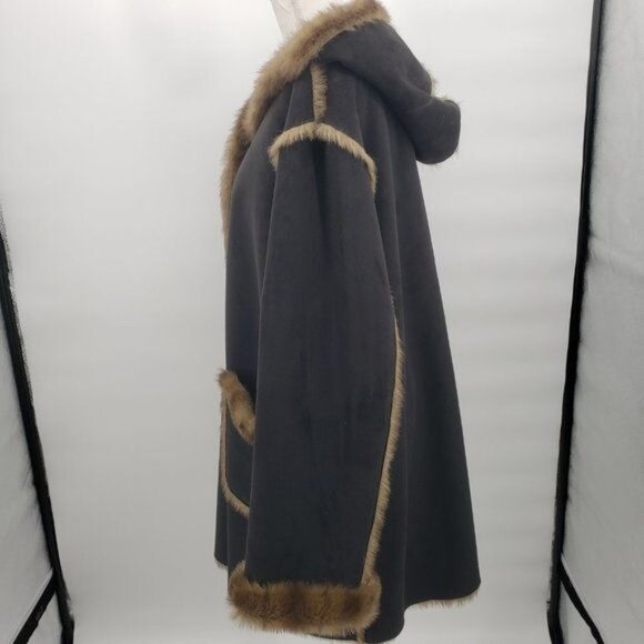 DENNIS BASSO Coat Brown Faux Suede Reversible Faux Fur Cozy Parka Size 1X - Picture 6 of 13